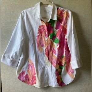 Chico’s Colorful Floral Button-Up Shirt. Size 2